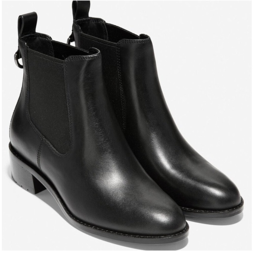 Cole Haan Newburg Waterproof Leather Ankle Chelsea Bootie Womens 8B Black Good